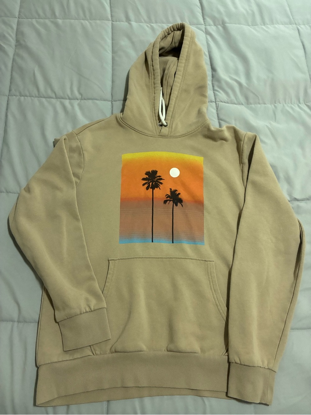 Old Navy Tan Hoodie with Sunset Palm Print